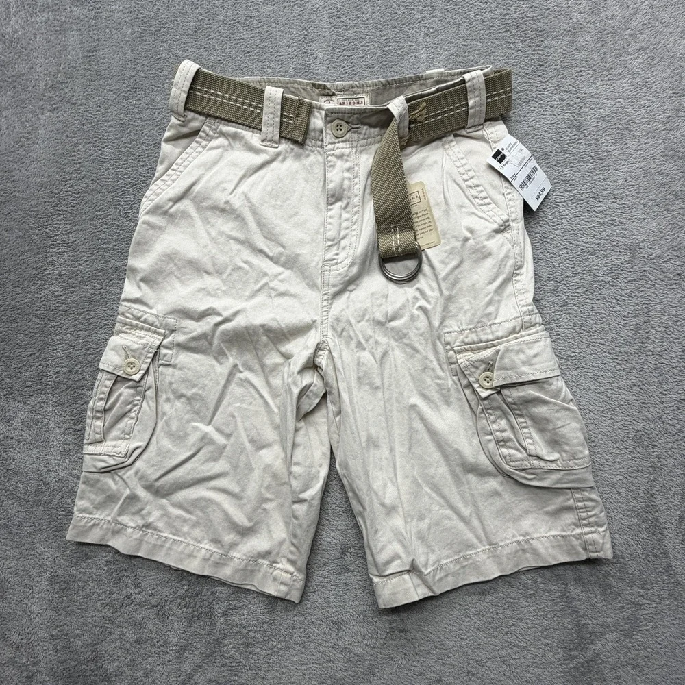 Arizona Jean Company Shorts Boys‎ 12 Beige Cargo Twill Belted School Pockets